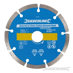 Silverline - Disque diamant à tronçonner le béton et la pierre - 125 x 22,23 mm à bordure segmentée