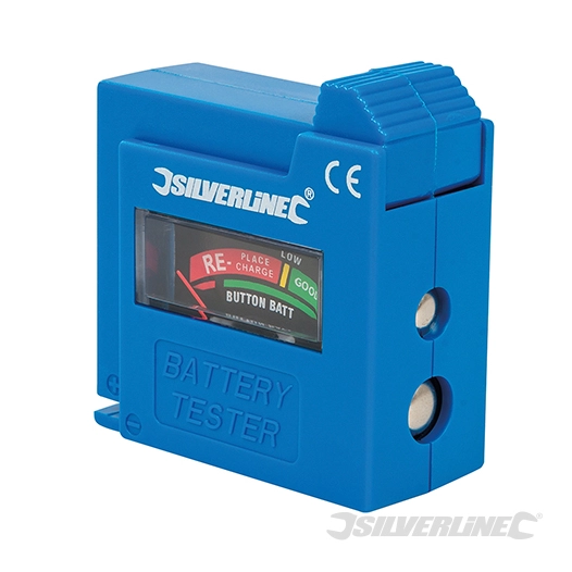 Silverline - Testeur de piles compact - AAA, AA, C, D, 9 V, LR1, A23 et bouton