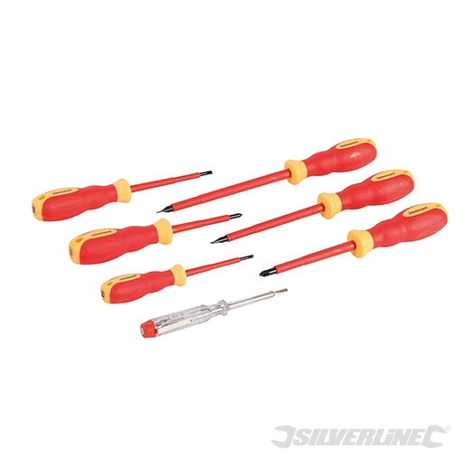 Silverline - Tournevis d'électricien VDE à poignée caoutchoutée, 7 pcs - 7 pcs
