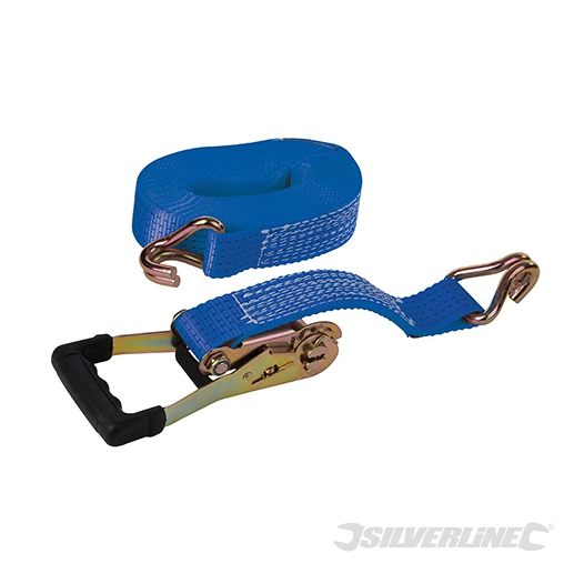 Silverline - Sangle d'arrimage avec crochet en J et poignée caoutchoutée - 8 m x 50 mm - Testé 1 700 kg, Rupture 3 400 kg