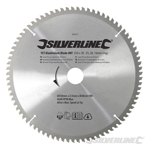 Silverline - Lame TCT pour aluminium, 80 dents - 250 x 30 - bagues de 25, 20 et 16 mm