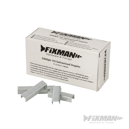 Fixman - Agrafes galvanisées 10J, 5 000 pcs - 11,2 x 8 x 1,17 mm