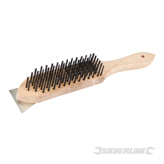 Silverline - Brosse métallique à manche en bois et racloir - 6 rangs