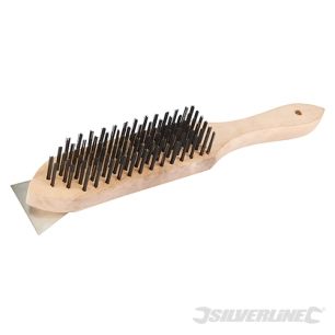 Silverline - Brosse métallique à manche en bois et racloir - 6 rangs