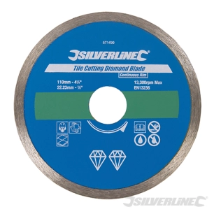 Silverline - Disque diamant pour carreaux - 110 x 22,23 mm à bordure continue