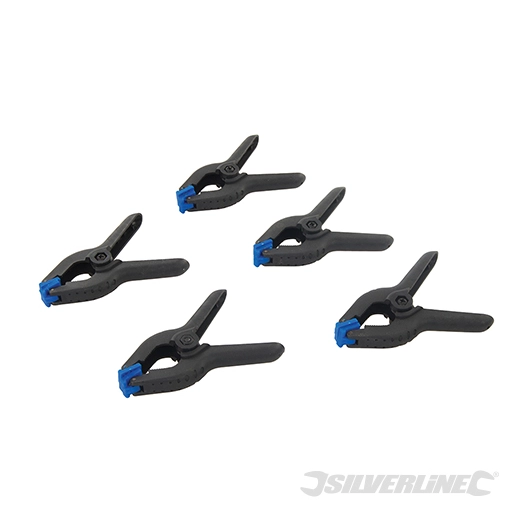 Silverline - Pinces à ressort, 5 pcs - Longueur 65 mm / Mâchoire 30 mm