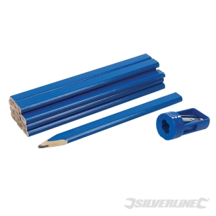 Silverline - Crayons de menuisier et taille-crayon, 13 pcs - 175 mm