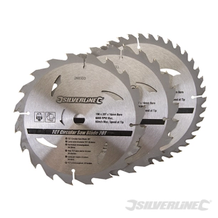 Silverline - Lot de 3 lames TCT pour scie circulaire : 20, 24 et 40 dents - 190 x 16 mm - sans bague de réduction