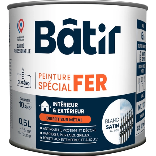 Peinture Fer satin 0,5l blanc ral9016