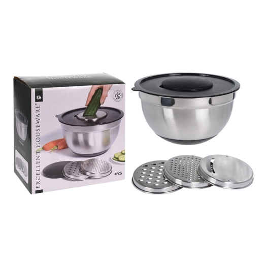 Saladier + 3 Râpe Mélangeur, 25x25x14cm. A12405340. Excellent Houseware