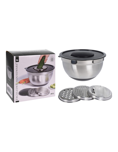 Saladier + 3 Râpe Mélangeur, 25x25x14cm. A12405340. Excellent Houseware