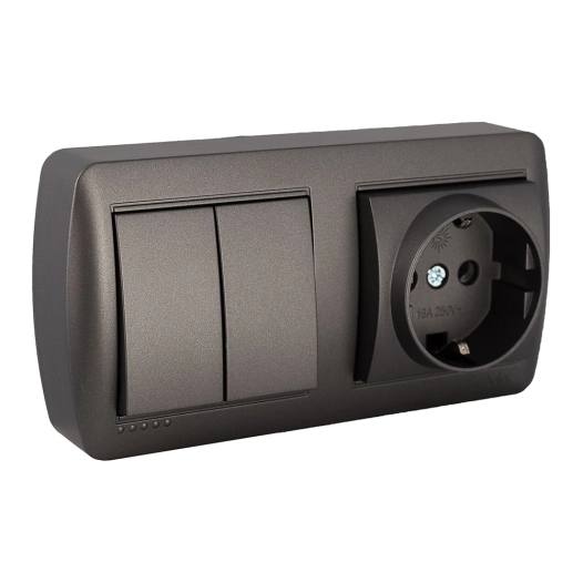 Base Fixe 2p+T, 16a 250v~ + Double Interrupteur / Interrupteur 10ax 250v~. De Surface. Série Murale Mur36ngu Solera