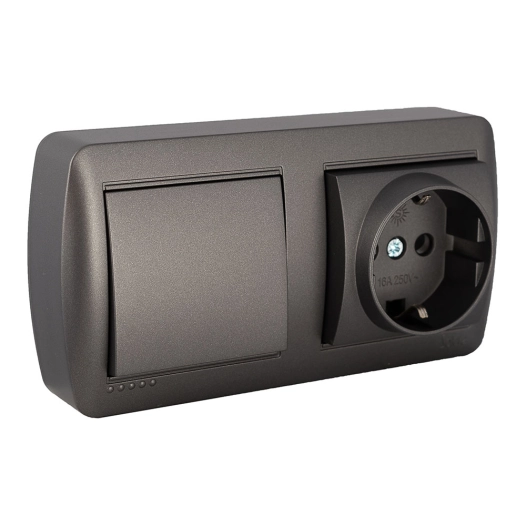 Base Fixe 2p+T 16a 250v~ + Interrupteur Croisé 10ax 250v~. De Surface. Série Murale Mur96ngu Solera