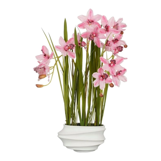 Plante Artificielle Cymbidium 'BAT Orchidée' Rose Avec Pot