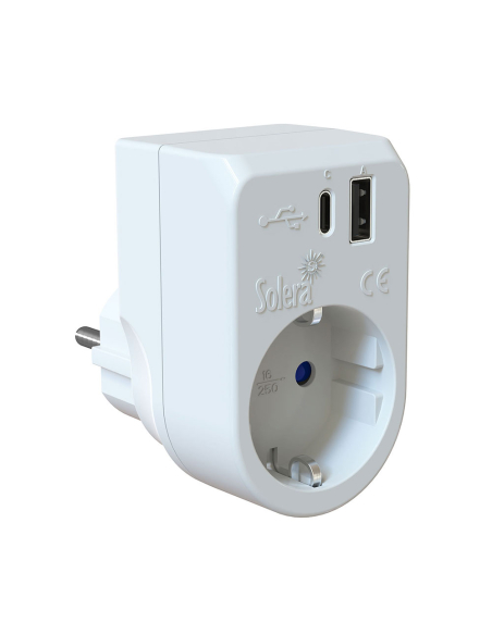 Adaptateur Prise USB Solera Prise murale 2P+E avec ports USB A et C - SOLERA