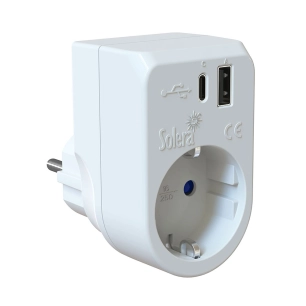 2p+E Adapter, 16a 250v. +USB A+Usbc 3a 5vdc. 860usbac Solera