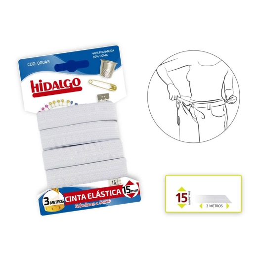 Blister Ruban Élastique 15mmx3m.Blanc Hidalgo