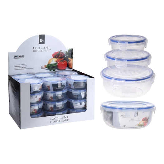 Pack 3 Boîtes À Lunch Hermétiques En Plastique ,1400ml,800ml,400ml 024000670, Excellente Houseware