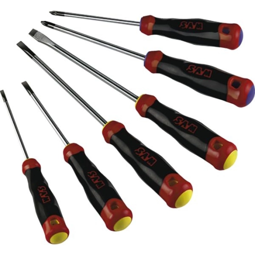 Jeu De 6 Tournevis S1 Fente Po Sam - Tournevis Bi-Matiere Fente Et Poz Idriv - Trousse De 6
