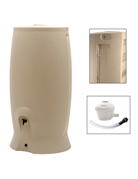 Récupérateur d'eau 500 Litres beige + Kit Collecteur universel - RECUP'O - EDA