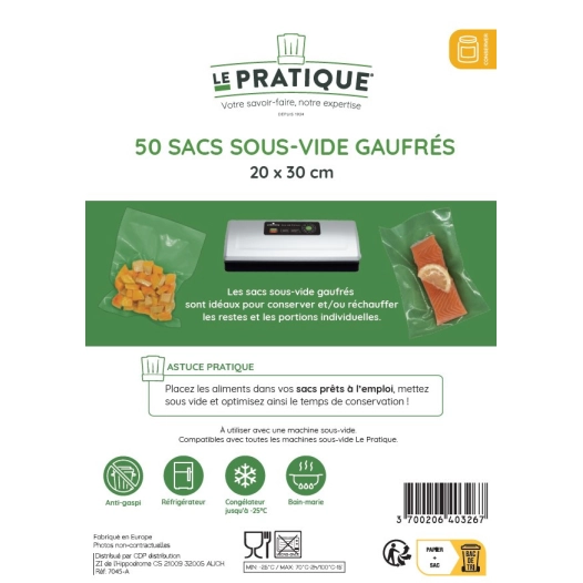 Sac sous vide gauffré 20x30cm poche de 50 sacs - LE PRATIQUE