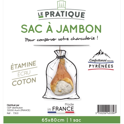 Sac à jambon étamine coton écru 65x80 cm - LE PRATIQUE