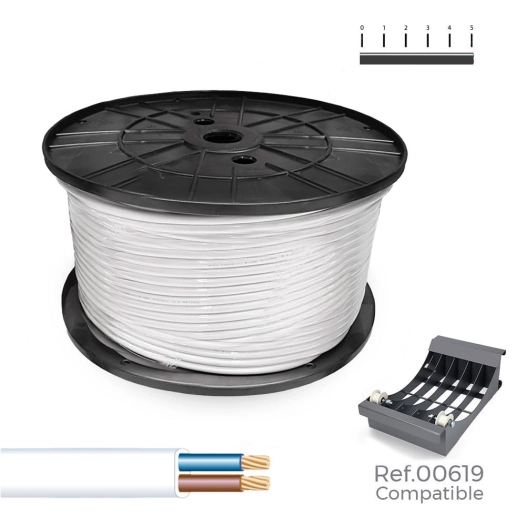 bobine de cable parallele plat blanc 2x1mm 500m (audio) (grande bobine ø400x200mm)