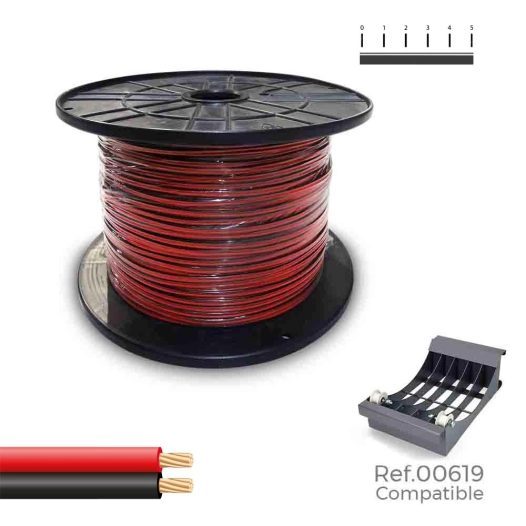 bobine cable parallele (audio) 2x1,5mm rouge/noir 500m (bobine grand ø400x200mm)
