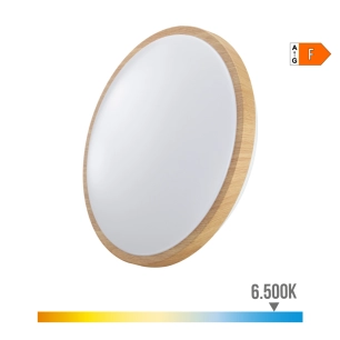 lampe de surface circulaire led 18w 1820lm 6500k ø33x5,5cm effet bois edm.