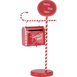 boite aux lettres décorative de noël, métal, rouge, 51cm. basics