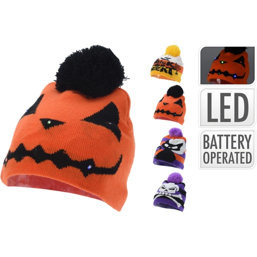 chapeau d'halloween avec lumière led, multicolore, 6 led, alimenté par batterie, 4 modèles. basics