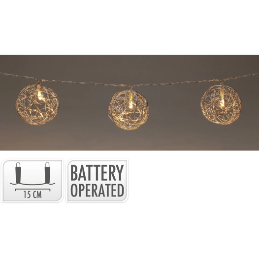 guirlande de 3 boules de jute avec lumière led, blanc chaud. basics