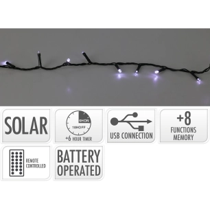 guirlande led 8 fonctions clignotantes, blanc froid, ip44, solaire. basics