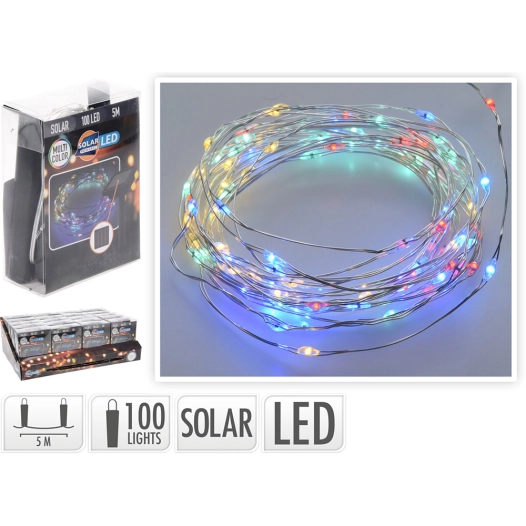 guirlande mled, multicolore, ip44, 100 leds, solaire, 5m. basics