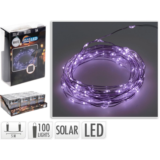 guirlande mled, violet, ip44, 100 leds, solaire, 5m. basics
