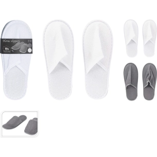 4 chaussons éponge, blanc/gris, polyester, taille unique s/m. basics