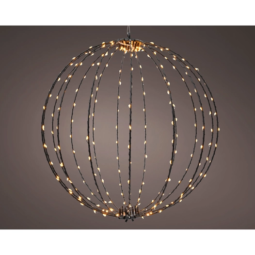 décoration led à suspension boule, avec cadre en métal noir, ø38cm. lumineo