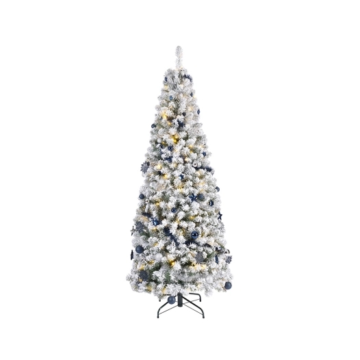 arbre de noël enneigé avec décorations microled clignotantes et dorées, ø64x150cm. everlands