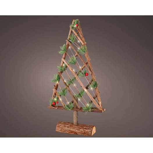 arbre décoratif microled en bois, 20 leds, 25,5x6x49cm blanc chaud. lumineo
