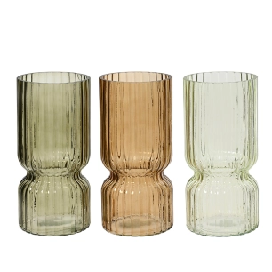 vase tubulaire ondulé en verre, ø11x23cm, 3 couleurs. basics