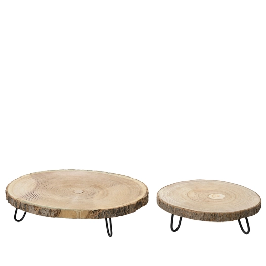 ensembles de 2 plateaux décoratifs ronds en bois. basics