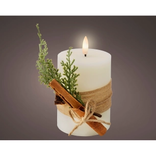 bougie en cire led couleur beig, surface lisse avec branche, ø7,5x13cm. lumineo