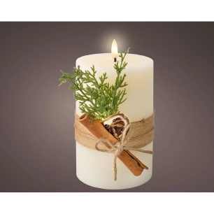 bougie en cire led blanche, surface rustique avec branche, ø10x18cm. lumineo