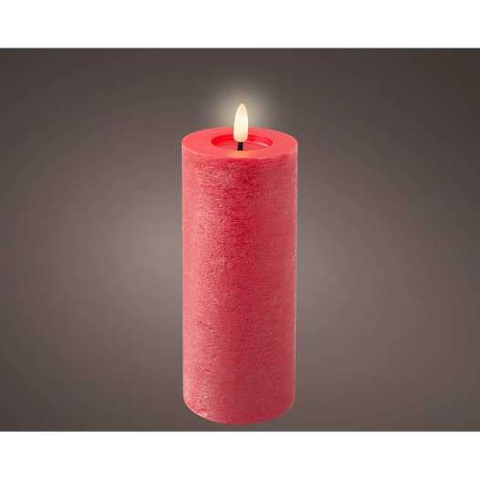 2 bougie en cire led rouge, surface rustique avec peinture en aérosol, ø7x19cm. lumineo