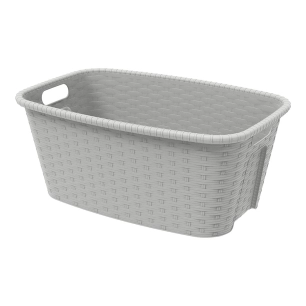 panier à linge 35l. 59.5x39.5x25cm imitation osier/rotin couleur crème mondex
