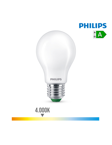 ampoule led classique 4w 840im e27 4000k ø6x10,4 cm ultra efficace, lumière du jour. philips