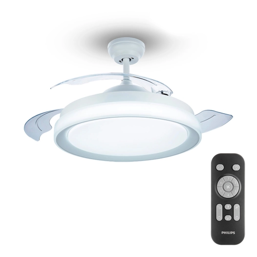 ventilateur de plafond à led modèle atlas. couleur blanc. puissance: 28+35w palmes: ø106cm avec télécommande philips