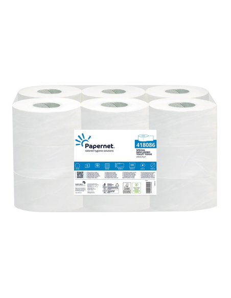 paquet de 18 rouleaux de papier toilette mini jumbo 2 couches 100m 14300021 papernet