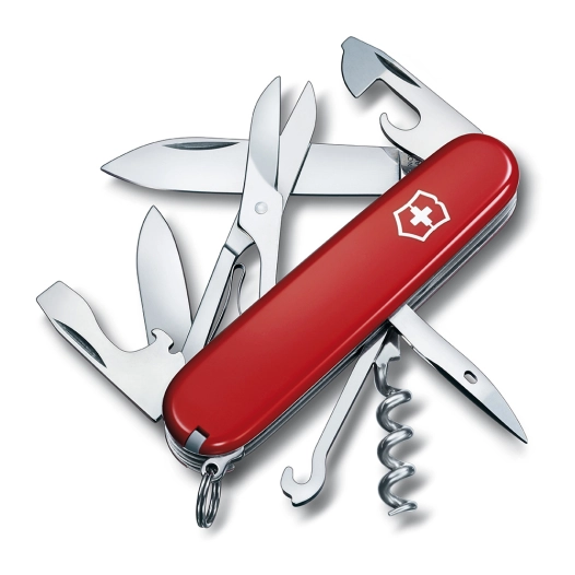 couteau de poche grimpeur rouge, 14 fonctions, 26x18x91mm, poids 82g. victorinox