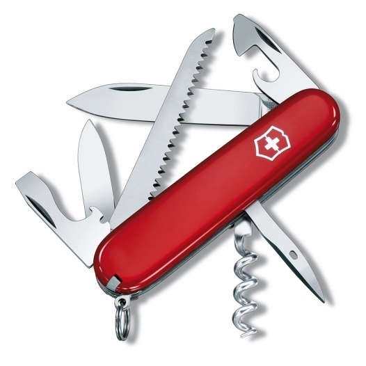 couteau de poche camper rouge, 13 fonctions, 26x18x91mm, poids 74g. victorinox